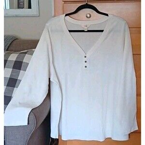 NWOT Terra & Sky Womens 20W-22W 2X Ivory Thermal Waffle Knit V-Neck Henley Top